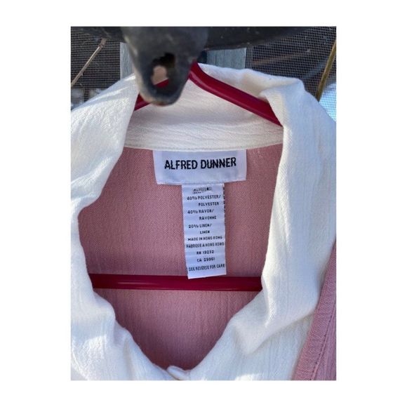 Vintage 90s Grannycore Twin Set Shirt Top Pink White Linen Blend Collared Volup - Picture 3 of 5